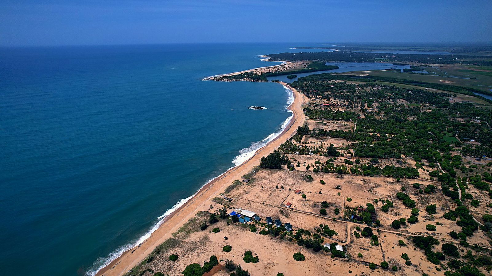 Aerial view of the Arugam Bay coastline and beaches